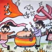 抗战胜利儿童画作品-祖国万岁