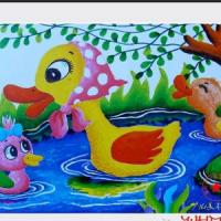 优秀儿童水彩画-小鸭子和鸭妈妈