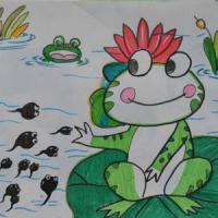 儿童画青蛙荷叶图片-小蝌蚪找妈妈