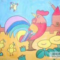 儿童画漂亮的大公鸡
