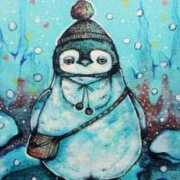过冬的企鹅国外水彩画作品在线看