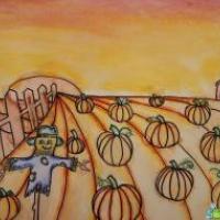 南瓜田里的稻草人秋天画画图片欣赏