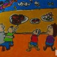 庆祝中秋节的儿童画-中秋赏月