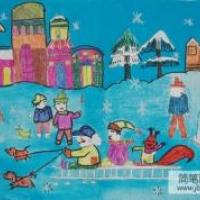 儿童画冬天景色图片-唯美的画面
