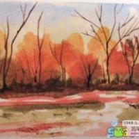 秋天的小树林水彩手绘作品欣赏