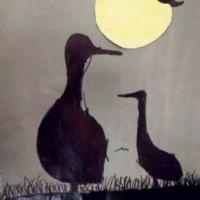 月光下的小鸭子,小学生中秋节儿童画