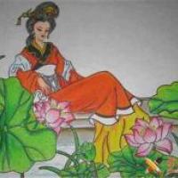 儿童中国画，美女赏荷