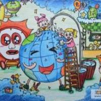 给地球洗澡11岁小朋友植树节创意画分享