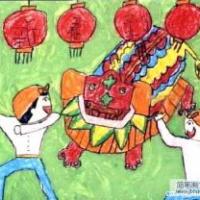 儿童春节绘画图片：舞狮