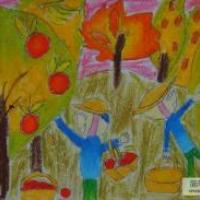 儿童画秋天的图画-秋收的季节