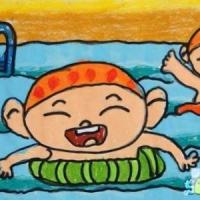 六一儿童节儿童画-水中的快乐