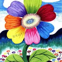 画植物儿童水彩画 七色花