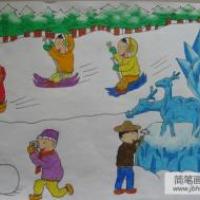 儿童画冬天的图片-美丽的雪景