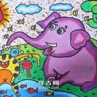 大象和青蛙卡通蜡笔画图片