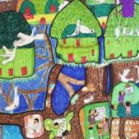 小学生环保科幻画《绿色树屋》