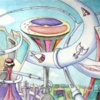 中学生获奖科幻画《未来的空中车道》
