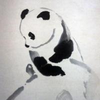 顽皮的大熊猫水墨国画