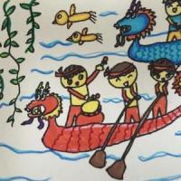 端午节儿童画作品之快乐的划龙舟大赛