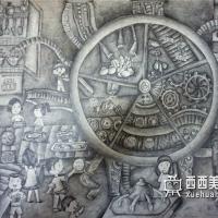 一等奖科幻画《智能餐厅》欣赏