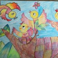 儿童水彩画图片大全-鸟妈妈和小鸟