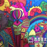 三等奖儿童获奖科幻画《七彩世界》欣赏