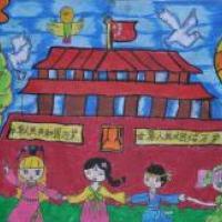 国庆节主题儿童画-天安门前来庆祝