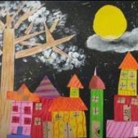 小镇的月亮,中秋节儿童画作品