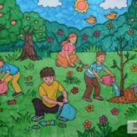 绿化我们的家园五年级植树节画画作品分享