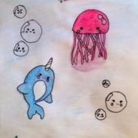 水母和独角兽海底世界画画图片欣赏