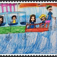 儿童画画大全蜡笔画-和朋友在船上钓鱼