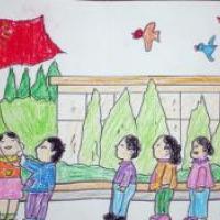十一国庆节儿童画-十一升国旗