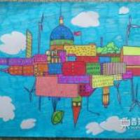 小学生获奖科幻画《空中城堡飞船》
