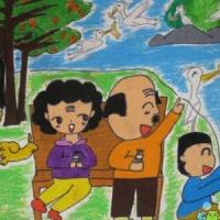 和爷爷奶奶一起去郊游重阳节画分享
