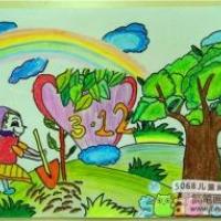 种树的小女孩植树节主题画获奖作品展示