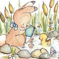 小兔子和小鸭子动物水彩画欣赏