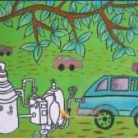 小学生四年级环保科幻画《汽车环保油》