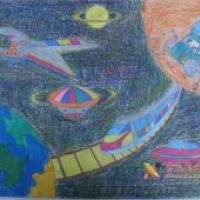 四年级优秀儿童科幻画《星际旅行》
