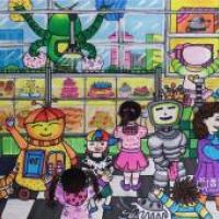 三等奖儿童科幻画《我心中的未来超市》