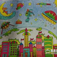 三等奖小学生获奖科幻画《未来之城》欣赏