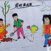 五年级劳动节儿童画图片：我们去植树