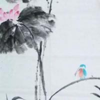芙蓉翠鸟图国画花鸟考级优秀作品展示