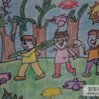 9岁植树节主题画作品之一起去植树