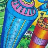 小学生获奖科幻画《太阳能塔楼》