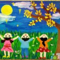 大家一起来赏月中秋节儿童画教师范画
