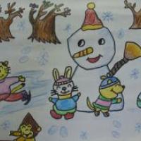 儿童画冬天的景色-冰雪世界