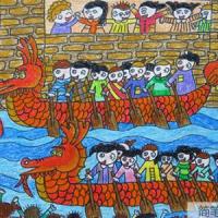 端午节龙舟儿童画-热闹的赛龙舟