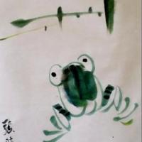 小青蛙呱呱叫,水墨写意花鸟国画作品