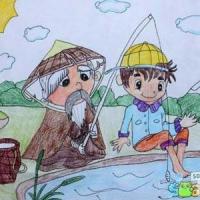 和爷爷一起去钓鱼重阳节儿童画图片欣赏
