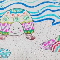 沙滩上的可爱乌龟蜡笔画图片