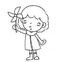 小女孩和风车简笔画